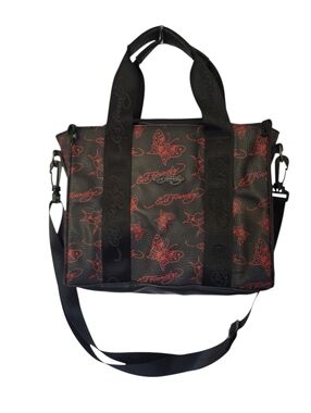 Ed Hardy Red And Black Tote With Removable Crossbody Strap